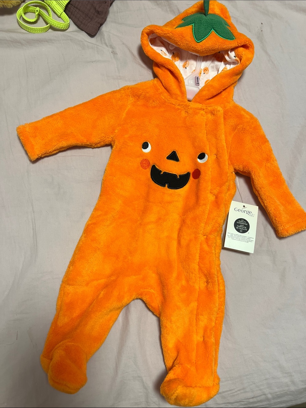 George Orange Pumpkin Hooded Fleece Footed One-Piece